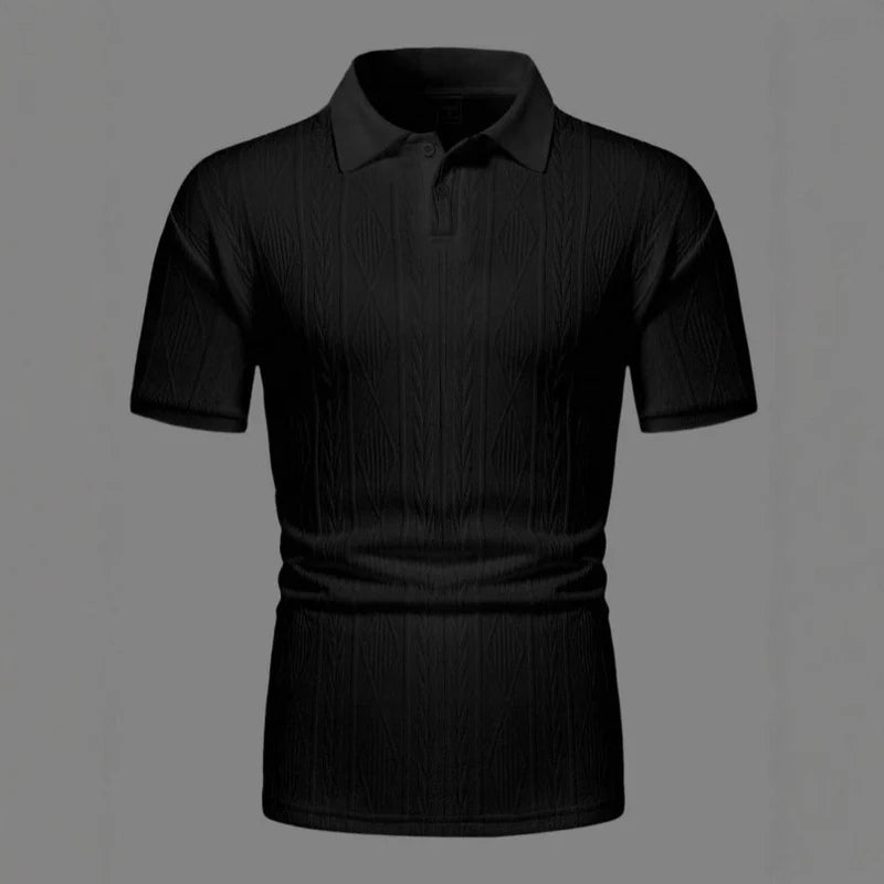 Mens Textured Polo Shirt Short-sleeve T-shirt Top